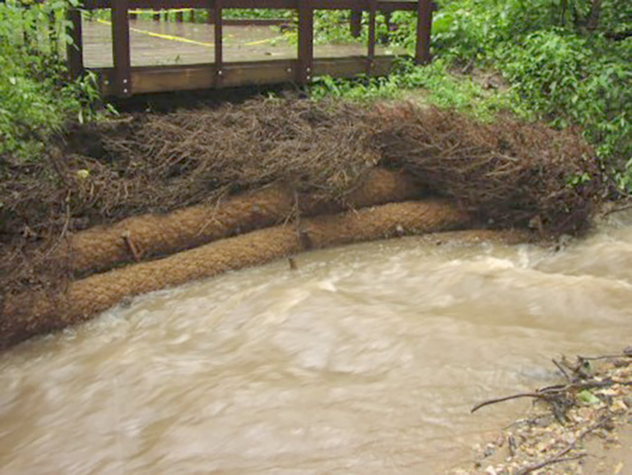 BioD-Roll coir logs placed along a waterway for erosion control