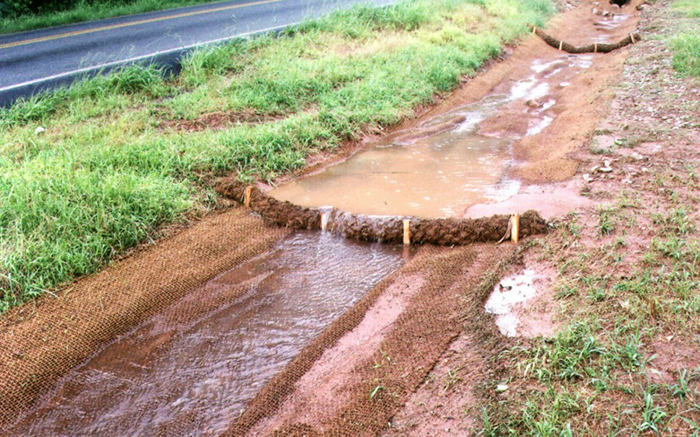 BioD-Watl coir wattles installed along a channel for erosion control